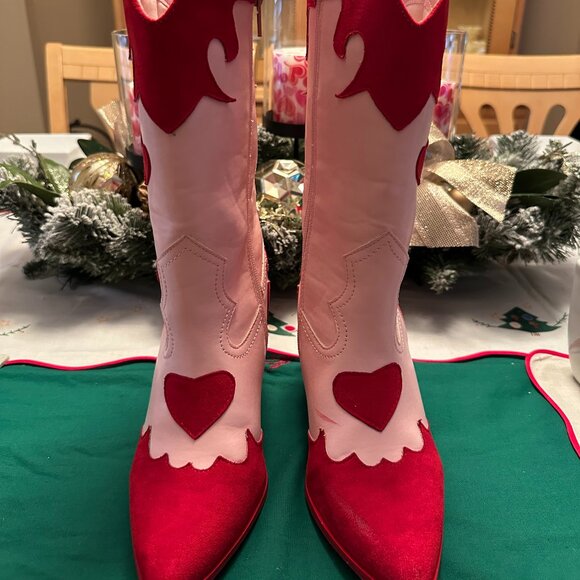 Shoes - Women's Cowgirl western boots, red and pink with hearts, Size 37( US 6.5)